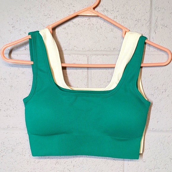 oqq Other - Women's Square Neck Medium Compression Ribbed Seamless Padded Bra 2 Pack Size Sm